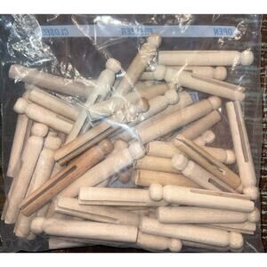 Lot Of 54 Vtg Round Wooden Clothes Pins Flat Top For Clothes Or Crafts 3.75”